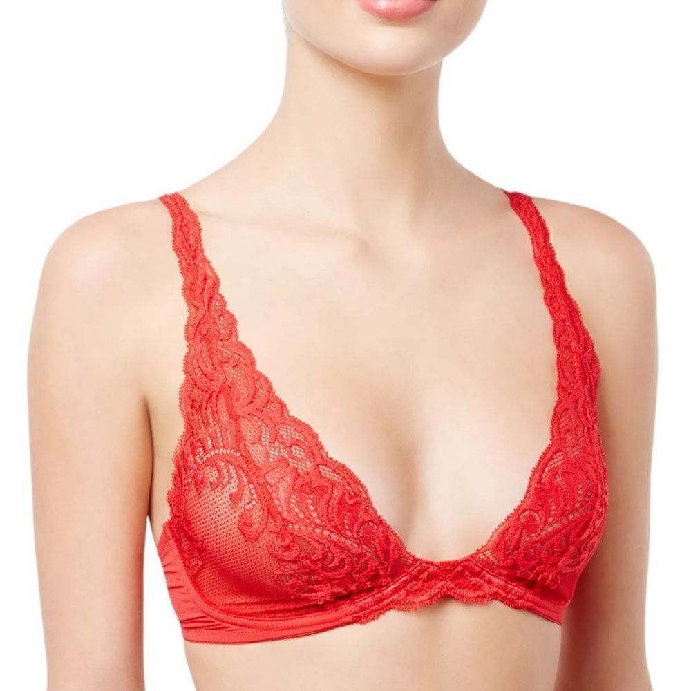Natori Feathers Sheer Lace Bra 739023 bright red size 32 B/C